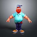 3D Cartoon Character With Red Beard Blue Polo Shirt Red Arm Marks And Cap
