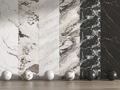 Marble Wall Panels Featuring Diverse Textures and Black White Golden Veins 3d model