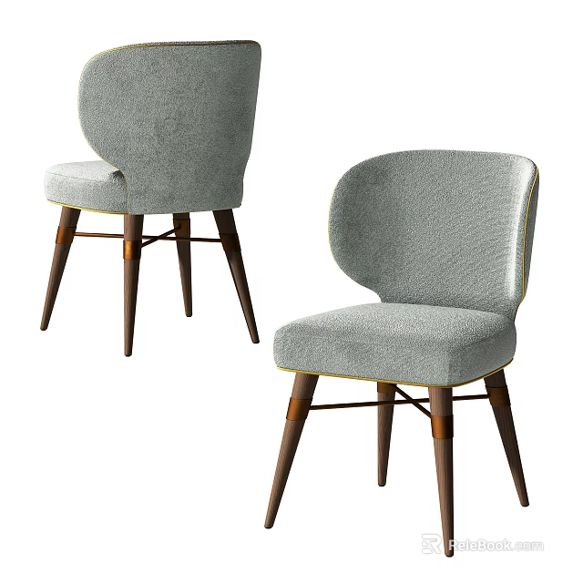 Comfortable Modern Leisure Chair With Light Gray Upholstered Fabric And Curved Backrest Wooden Legs 3d model 