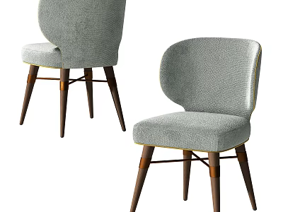 Comfortable Modern Leisure Chair With Light Gray Upholstered Fabric And Curved Backrest Wooden Legs 3d model