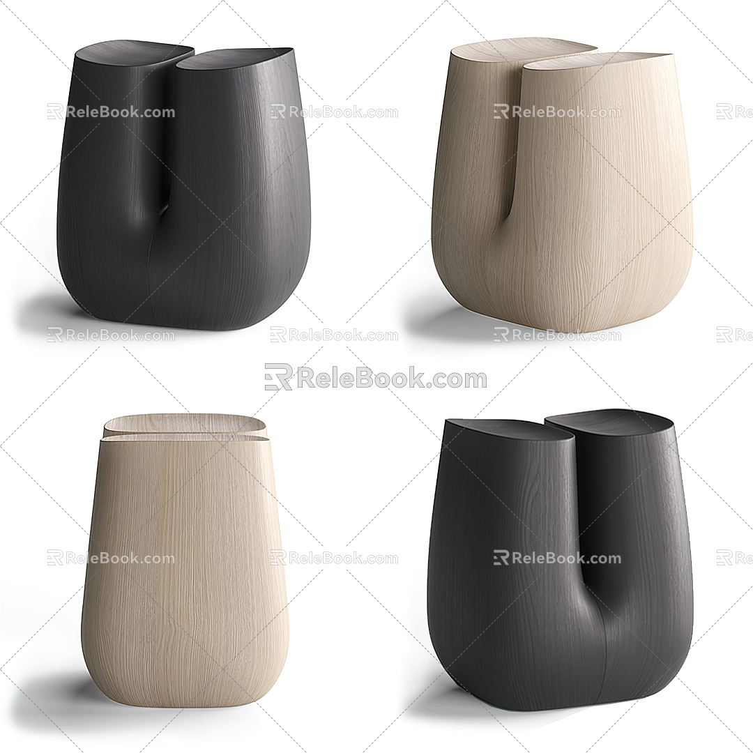 Modern Stool Wood Low Stool 3d model