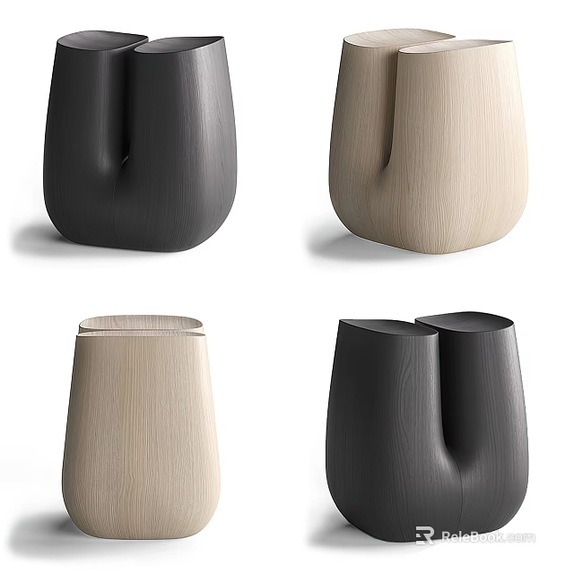 Set of Modern Stools in Black and Beige with Sleek Curved Decorative Design 3d model 