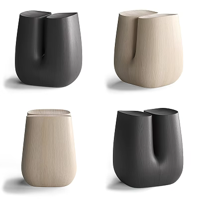 Set of Modern Stools in Black and Beige with Sleek Curved Decorative Design 3d model