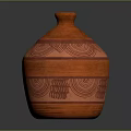 Handcrafted Orange Ceramic Vase With Intricate Red Geometric Patterns And Textured Surface