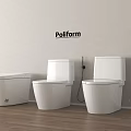 Poliform Three White Toilets in Bathroom with Light Wall and Wooden Floor