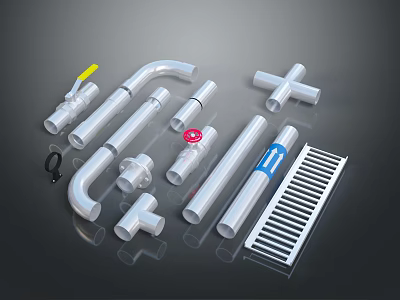 Plumbing Hardware Tools With Elbow Tee Pipe Fittings Gasket And Grate 3d model