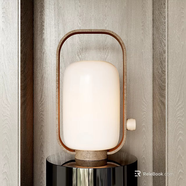 Modern Minimalist Table Lamp With Natural Wooden Frame White Glass Shade And Warm Glow Lighting 3d model 