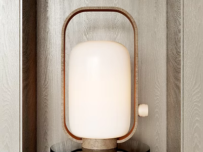 Modern Minimalist Table Lamp With Natural Wooden Frame White Glass Shade And Warm Glow Lighting 3d model