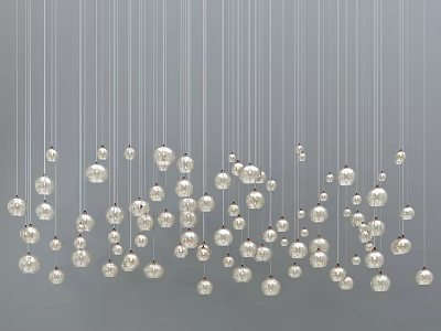 Elegant Spherical Silver Chandelier Hanging with Thin Wires Against Gray Background 3d model