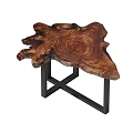 Natural Wooden Coffee Table with Unique Irregular Shape Black Metal Frame Legs and Decorative Spheres