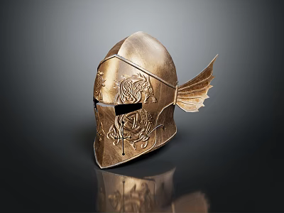 Ancient Warrior Golden Helmet With Mythical Creature Carvings And Wing Design 3d model