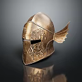 Ancient Warrior Golden Helmet With Mythical Creature Carvings And Wing Design