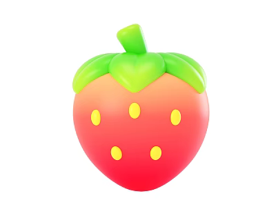Juicy Vibrant Red Strawberry With Yellow Seeds And Fresh Green Leaves 3d model