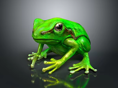 Shiny Green Frog With Glossy Skin On Black Background And Reflection 3d model