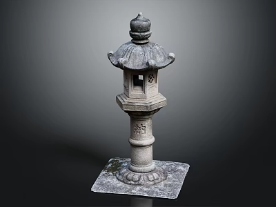 Traditional Japanese Stone Lantern With Pagoda Top And Carved Base Structure 3d model