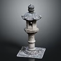 Traditional Japanese Stone Lantern With Pagoda Top And Carved Base Structure