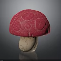 Ornamental Red Mushroom Plant with White Spots on Cap and Light Brown Stem