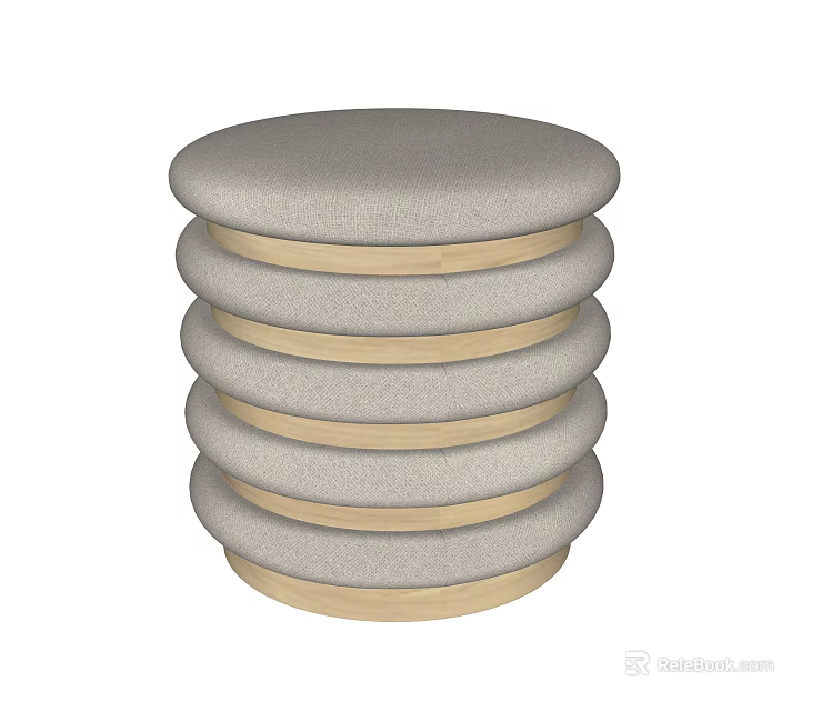 Stackable Round Stools With Gray Cushion And Light Wood Edges Design 3d model 