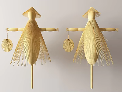 Traditional Straw Agricultural Scarecrow Equipment for Farm Bird Deterrent Use in Fields 3d model