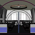 Modern Bar Interior Design With Arched Neon Lights Leather Booths And Comfortable Seating