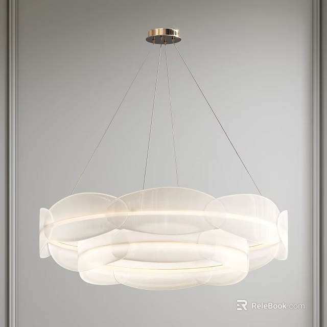 Elegant Modern White Translucent Chandelier With Layered Circular Rings And Soft Glow 3d model 