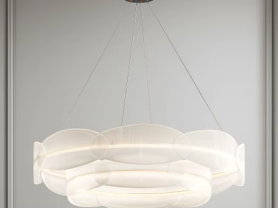 Elegant Modern White Translucent Chandelier With Layered Circular Rings And Soft Glow 3d model
