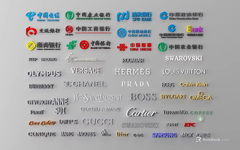 Traffic Sign Showing Various Brand Logos From Banks Luxury And Tech Companies 3d model 
