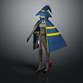 Wizard Character And Magic Fox Creature In Blue Cloak With Yellow Stripes And Pointed Hat