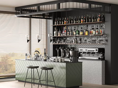 Modern Coffee Shop Milk Tea Shop Coffee Bar Coffee Machine Workbench Operation Desk Cash Register Display Rack Bar Table Wine Storage Rack 3d model