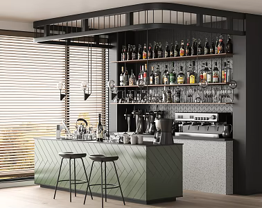 Modern Coffee Shop Milk Tea Shop Coffee Bar Coffee Machine Workbench Operation Desk Cash Register Display Rack Bar Table Wine Storage Rack 3d model