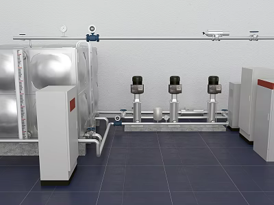 Industrial Plant Interior With Stainless Steel Storage Tanks And Piping Equipment 3d model