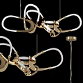 Modern Gold Metal Chandelier With White Circular Intertwined Rings Hanging Lighting Design