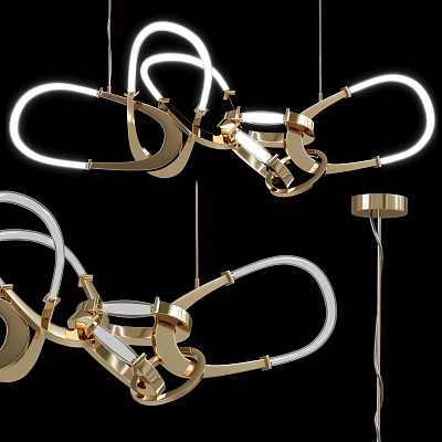 Modern Gold Metal Chandelier With White Circular Intertwined Rings Hanging Lighting Design 3d model