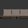 Modern Minimalist L Shaped Sofa With Wooden Coffee Table Footrest And Light Colored Cushions