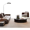 Elegant Modern Leather Sofa Coffee Table Set With Round Marble Top And Floor Lamp 3d model