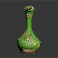 Green Ceramic Decorative Vase With Intricate Floral Patterns And Handle