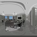 Elegant Modern Living Dining Room Interior With Gray Sofa TV Wall Marble Floor And Chandelier