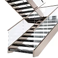 Modern Floating Staircase With Glass Railing And Marble Steps Interior Design 3d model