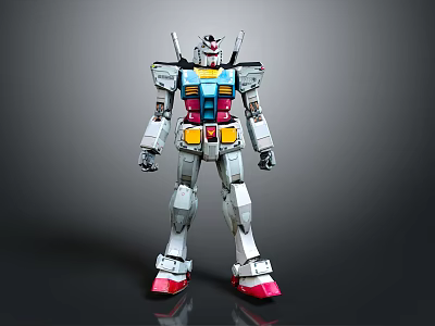 Gundam Robot Character Figure Standing With Silver Armor Blue Yellow Red Mechanical Details 3d model