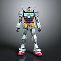 Gundam Robot Character Figure Standing With Silver Armor Blue Yellow Red Mechanical Details