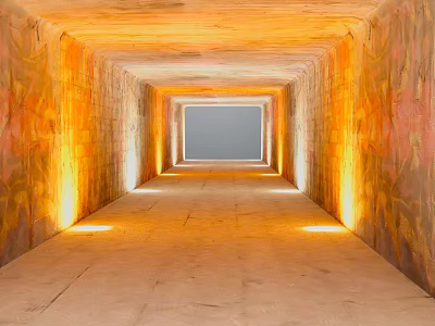Colorful Textured Tunnel Interior With Sandy Ground Side Lighting And Square End Opening 3d model