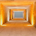 Colorful Textured Tunnel Interior With Sandy Ground Side Lighting And Square End Opening