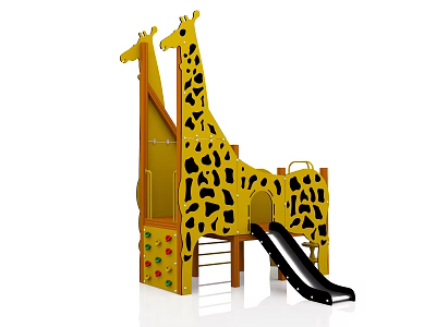 Giraffe Shaped Playground Equipment Yellow Body With Black Spots Featuring Slide Steps And Climbing Panels 3d model