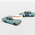 Two Vintage Blue Rusted Old Fashioned Classic Sedan Toy Cars