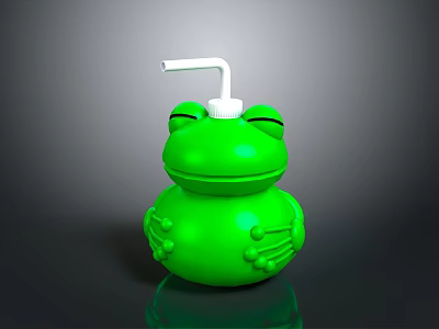 Frog Shaped Green Kids Food Drink Container With White Straw And Press Top 3d model