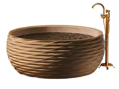 Elegant Woven Bamboo Bathtub With Golden Faucet For Modern Bathroom Decor 3d model
