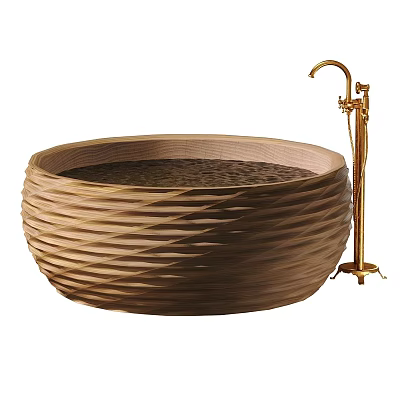 Elegant Woven Bamboo Bathtub With Golden Faucet For Modern Bathroom Decor 3d model
