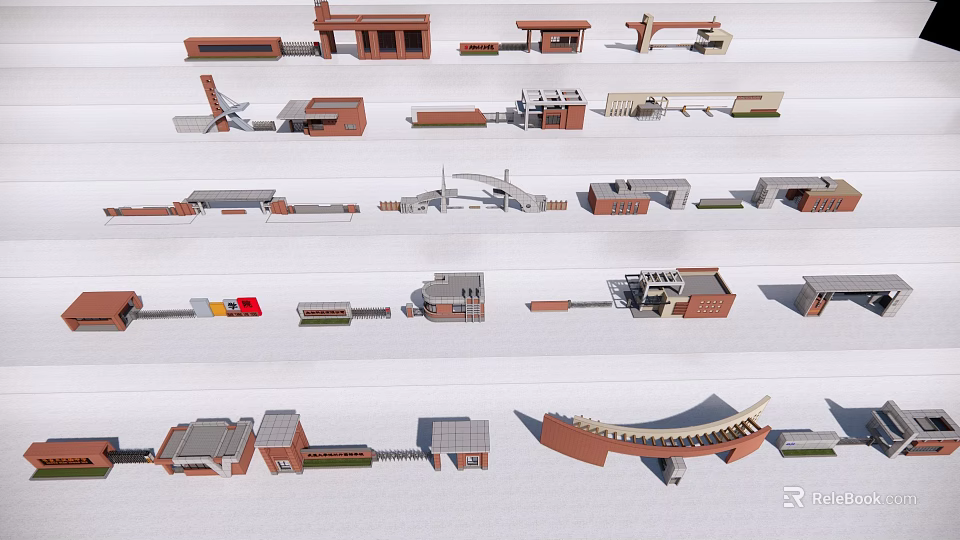 Various Architectural Entrance Gate Models With Different Design Styles And Structural Features 3d model 