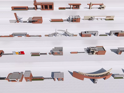 Various Architectural Entrance Gate Models With Different Design Styles And Structural Features 3d model