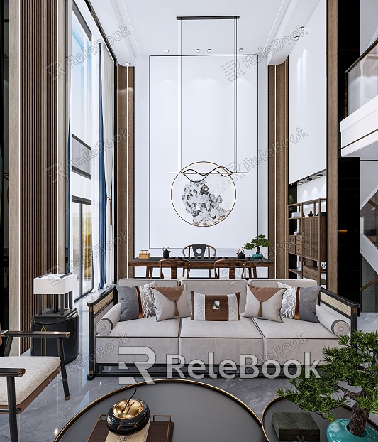 New Chinese villa living room SU model model